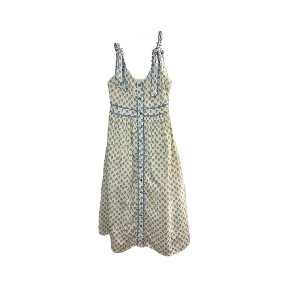 entro Cream Midi Dress with Blue Floral Trim